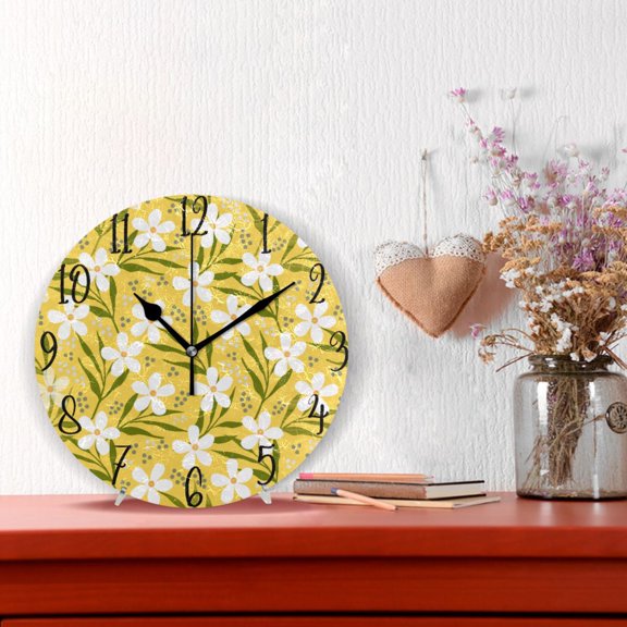 10" Quartz Indoor Wall Clock Silent Mechanism / Sunny Yellow Daisy Floral Art
