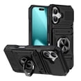 thumbnail image 2 of For Apple iPhone 16 Plus Phone Case with Finger Ring Holder Kickstand, Card Slots，Heavy Duty Shockproof Rugged Protective Working with Magnetic Car Phone Mount,Black,For iPhone 16 Plus, 2 of 7