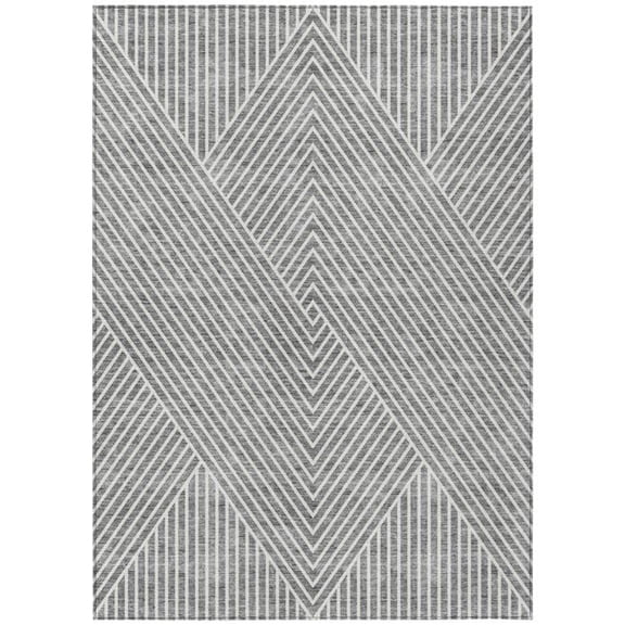 HomeRoots 612130 3 x 5 ft. Gray & Ivory Geometric Washable Indoor & Outdoor Rectangle Area Rug