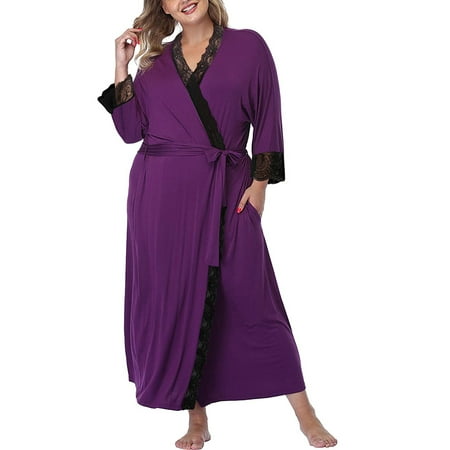 

Ladies Large Size Fashion Loose Bathrobe Pure Color Belt Pajamas Loose Casual Home Pajamas