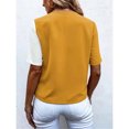 thumbnail image 4 of Camiseta De Verano Cuello En V Botón Oblicuo Bloque De Color Casual Cómodo Top De Mujer Para Ir De Compras Trabajo Amarillo M, 4 of 6