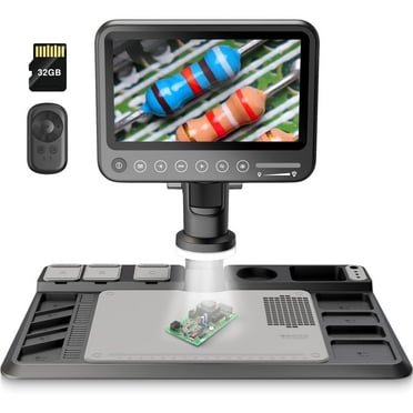 LAKWAR Digital Microscope for Adult, 1600X Soldering Microscope for Electronics Repair 7'' Coin Microscope with Screen 28 LED Light, Repair Mat & 32GB TF Card