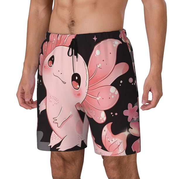 Fotbe Cute Axolotl Sakura Blossoms A Traje de Baño para Hombre – Shorts de Natación de Secado Rápido con Forro y Bolsillos-Small