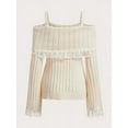 thumbnail image 2 of Chandails à Épaules Dénudées pour Femmes à Manches Longues en Tricot à Dentelle Contrastée, Pulls à Nœud devant, Hauts, 2 of 7