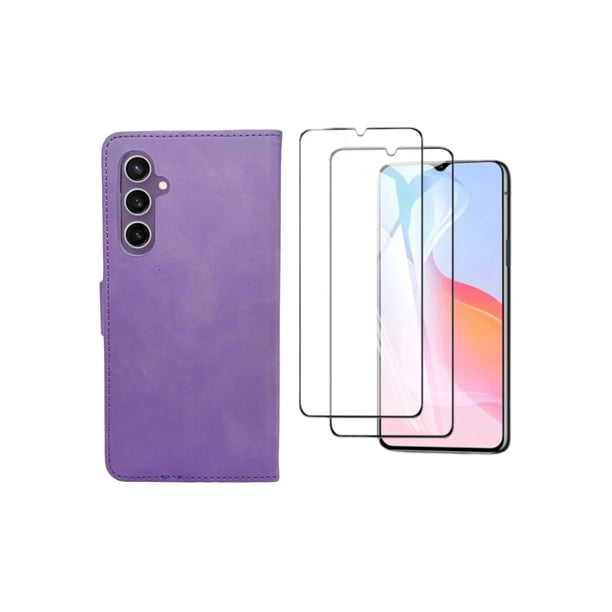 Funda Cartera Suave Para Samsung A35 / A55 Morado Más 2 Micas De Cristal Cely Vesmir