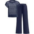 thumbnail image 4 of Women's Wide Leg Crochet Sheer Knit Sweater Matching Sets 2 Piece Set Pants Outfit Top for Lounge Navy Blue XXL, 4 of 10