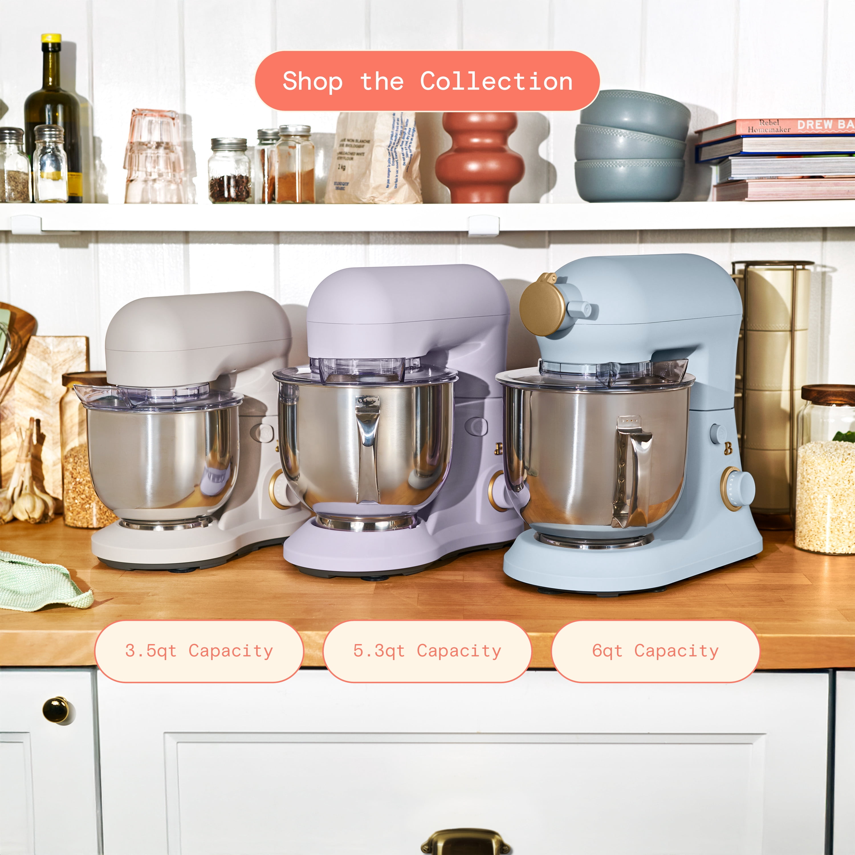Beautiful 6 Qt Tilt-Head Stand Mixer with Dough Hook, Flat Beater, Balloon Whisk, Pastry Beater & Slicer/Shredder Set, Cornflower Blue by Drew Barrymore