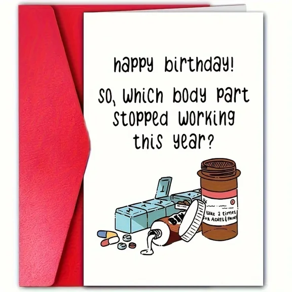 Funny Birthday Card for Adults – “Which Body Part Stopped Working This Year?” – Humorous Design with Envelope Included – Perfect for Friends and Family Birthdays