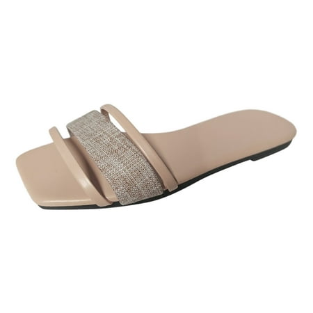 

MIASHUI Womens Sandals Shoes Simple Solid Colour Soft Leather Flat Bottom Non Slip Beach Retro One Strap Large Size Sandals Slippers Shoes Casual Summer Shoes Beige 6.5