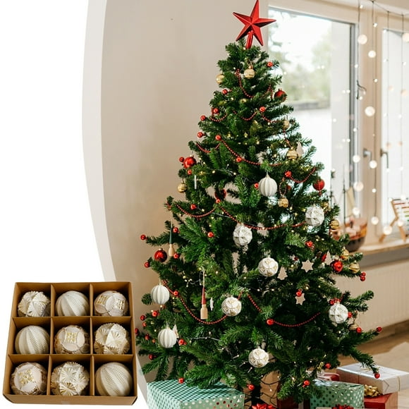 Vaidha Vintage Christmas Ornament Set | 9-Piece Antique Style Holiday Balls | 3.14 Inch Hanging Tree Decorations | Light Blue Pink Gold Red Silver Colors | PVC Material with Pre-Installed Loops