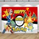 thumbnail image 3 of Telones de fondo para fiesta de Pokémon rojos, fondo para fiesta de primer cumpleaños de niño, Ash Ketchum, Pocket Monster, estudio fotográfico, pancarta, accesorios de decoración, 3 of 5