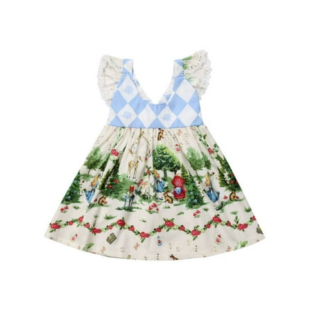 

Kids Baby Girls Christmas Cartoon Girls Dress Flying Sleeves Vestidos Princess Party Tutu Dress