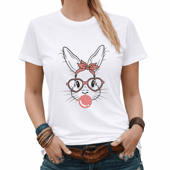 Easter Gift Women's Retro Bunny Face Coquette Graphic Tees Women's Summer Shirt