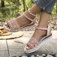 thumbnail image 3 of Rokment Women's Crochet Flower Platform Wedge Dress Sandals Beach Boho Fashion Casual Hollow out Espadrilles Chunky High Heel Summer Shoes Bride Wedding Red Size 7, 3 of 7