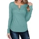 thumbnail image 3 of Camisa de jersey para mujer, manga larga, color puro, casual, botón delgado, parte delantera, punto acanalado, túnica de otoño para otoño, primavera, azul lago S, 3 of 6
