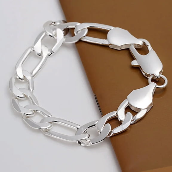 QQTDFG Men's Jewelry 925Sterling Silver 3 Space 1 Chains Bracelet 12MM 8" HY163-default
