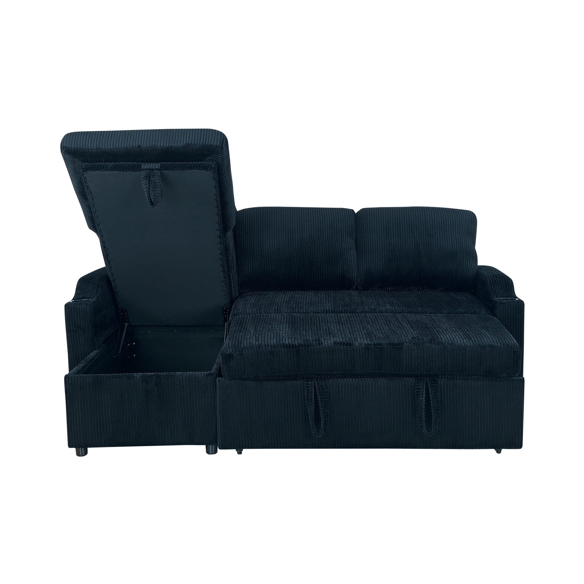 Gewnee Pull Out Sofa Bed,3 In 1 Sleeping and Seating Sofa with Storage Function,with Corduroy Fabric L-shaped Sofa,Suitable for Living Room,Bedroom and Apartment(Black)