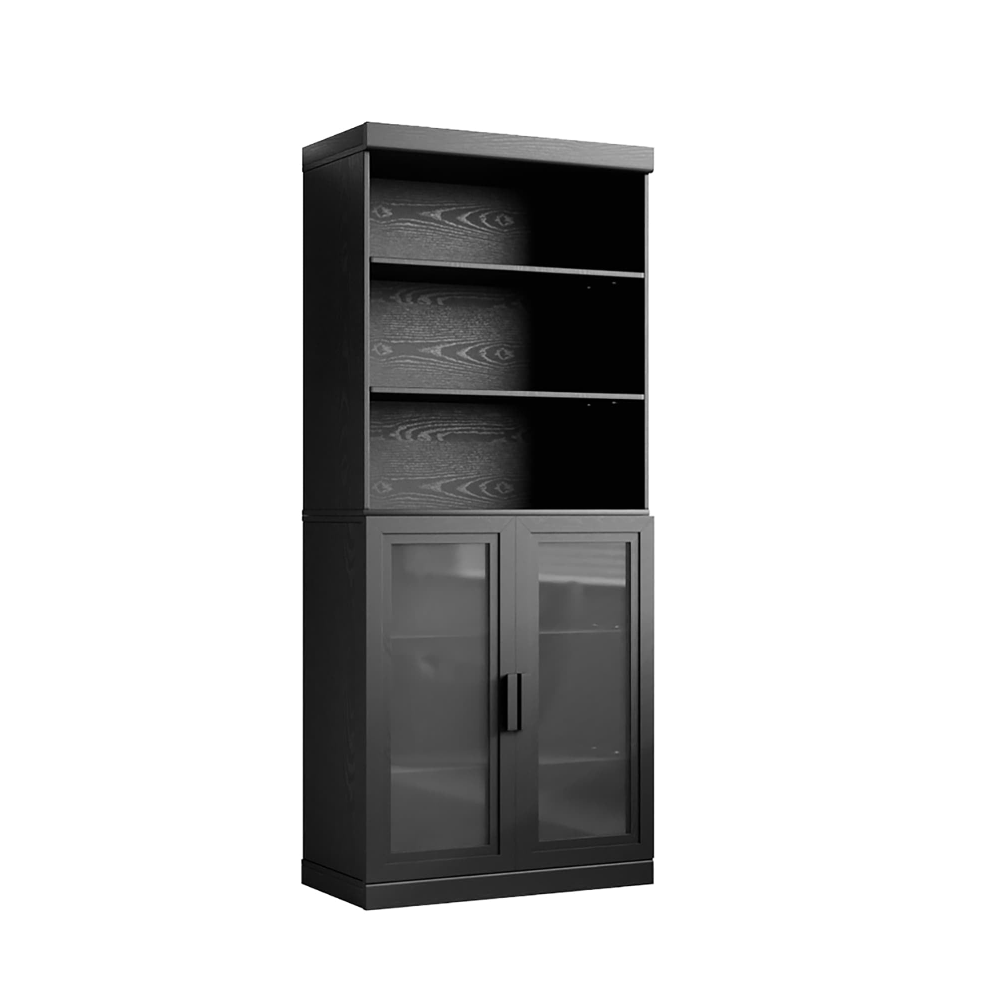 MAYEERTY Curio Display Cabinet with Glass Doors, DIY Combination Storage Cabinets with Adjustable Shelves for Living Room, Black