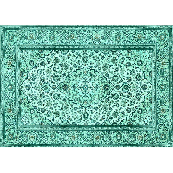 Ahgly Company Indoor Rectangle Medallion Turquoise Blue Traditional Area Rugs, 2' x 4'