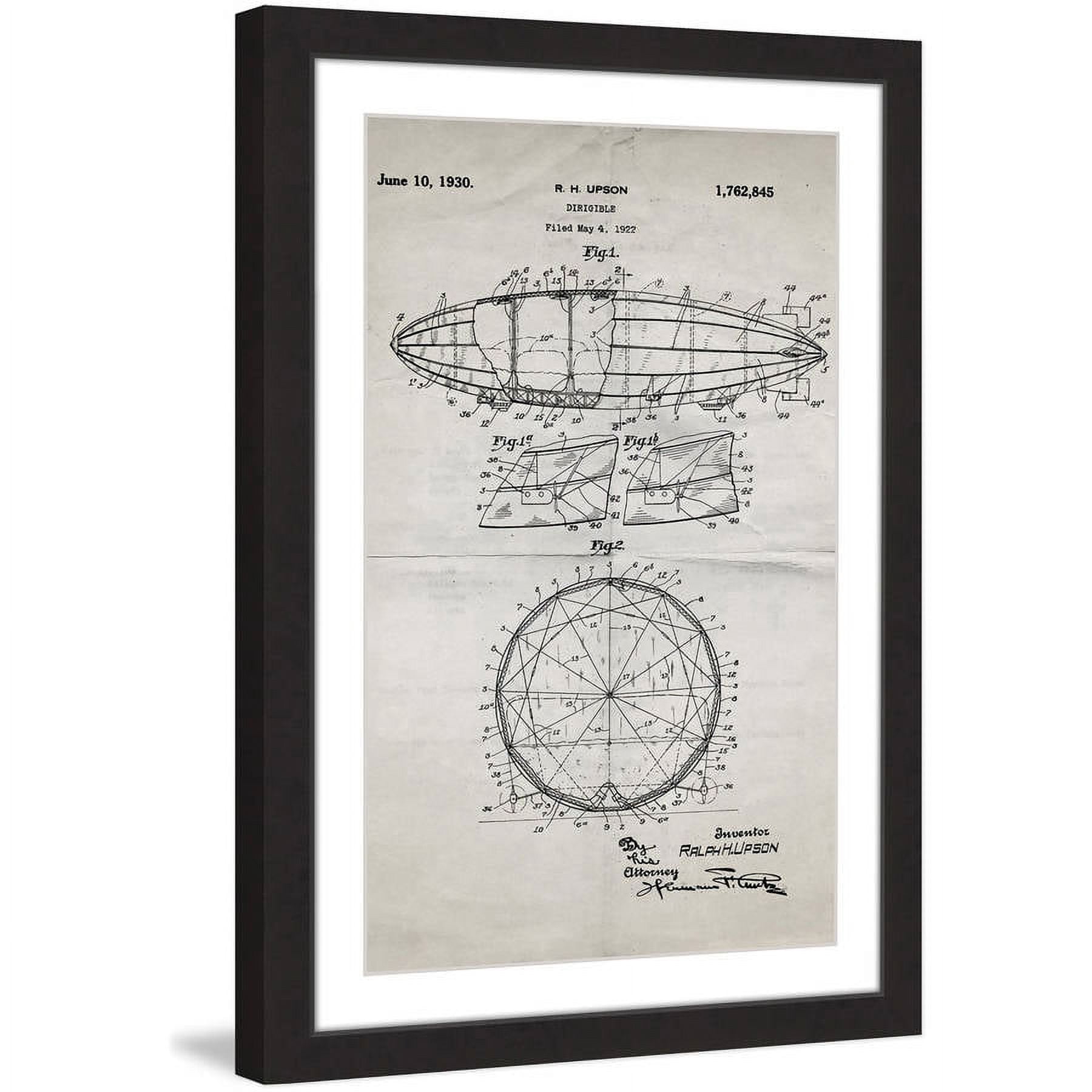 "Dirigible 1922 Old Paper" Framed Painting Print
