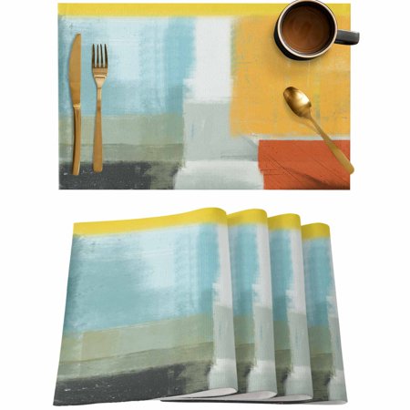 

Teal Color Block Gradient Geometric Placemats Set of 4 Wipeable Washable Table Mats for Dining Tables Watercolor Oil Painting Abstract Art Place Mats for Kitchen Event Party Tabletop Decor