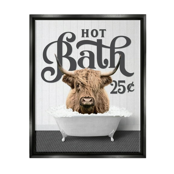 Stupell Industries Hot Bath Cattle Animals & Insects Painting Black Floater Framed Art Print Wall Art, 17 x 21