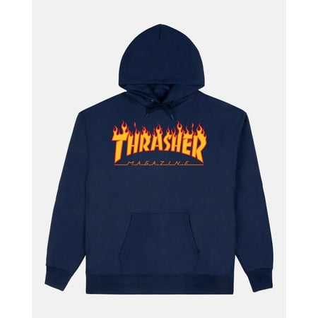 Thrasher Skate Men's Flame Logo Hoodie Sweatshirt (Small, Navy)