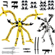 T13 3D Action Figure Set (Assembly Completed) 2 Pcs, 3D Printed Multi-Jointed, Titan 13 Action Figures, Multi-Articular Lucky Mobile Robot Nova,Desktop Decorations for Game Lovers Toys (Sliver Gold)