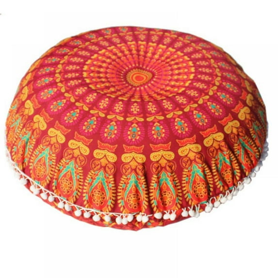 Mandala Printed Polyester Fiber Pillow Case with Tassels Ball Cushion Cover Home Decor 17"