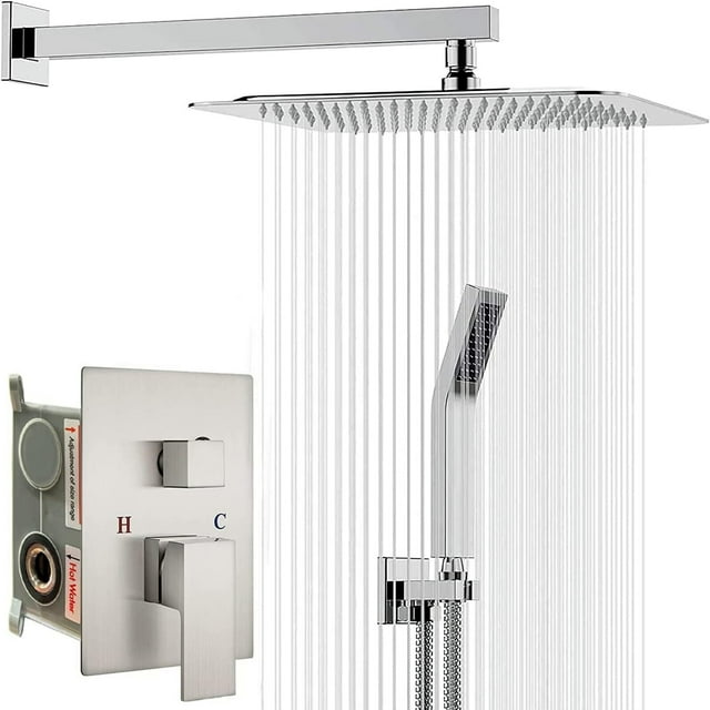 Sistema de Ducha, 304 Acero Inoxidable Regaderas para Baño con Cabeza de Ducha de Lluvia de Alta Presión y Ducha de Mano, Regadera para Baño de Regulación Agua Fría y Caliente