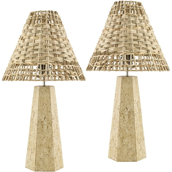 Livabliss Iskut Traditional Accent Table Lamp, 21-inch, Natural with Brown Shade (Set of 2)