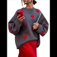 thumbnail image 1 of Sudadera Holgada de Punto con Cuello Redondo y Larga con Bordado de Corazón para San Valentín para Mujer Gris L, 1 of 8