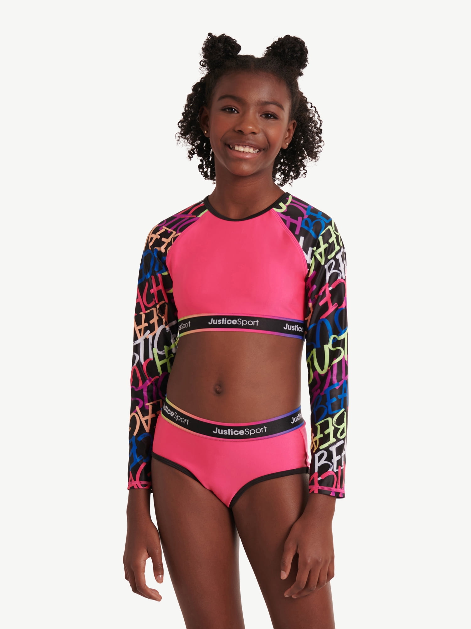 Justice Girls Sport Long Sleeve Rashguard Swimsuit Set, Sizes 518