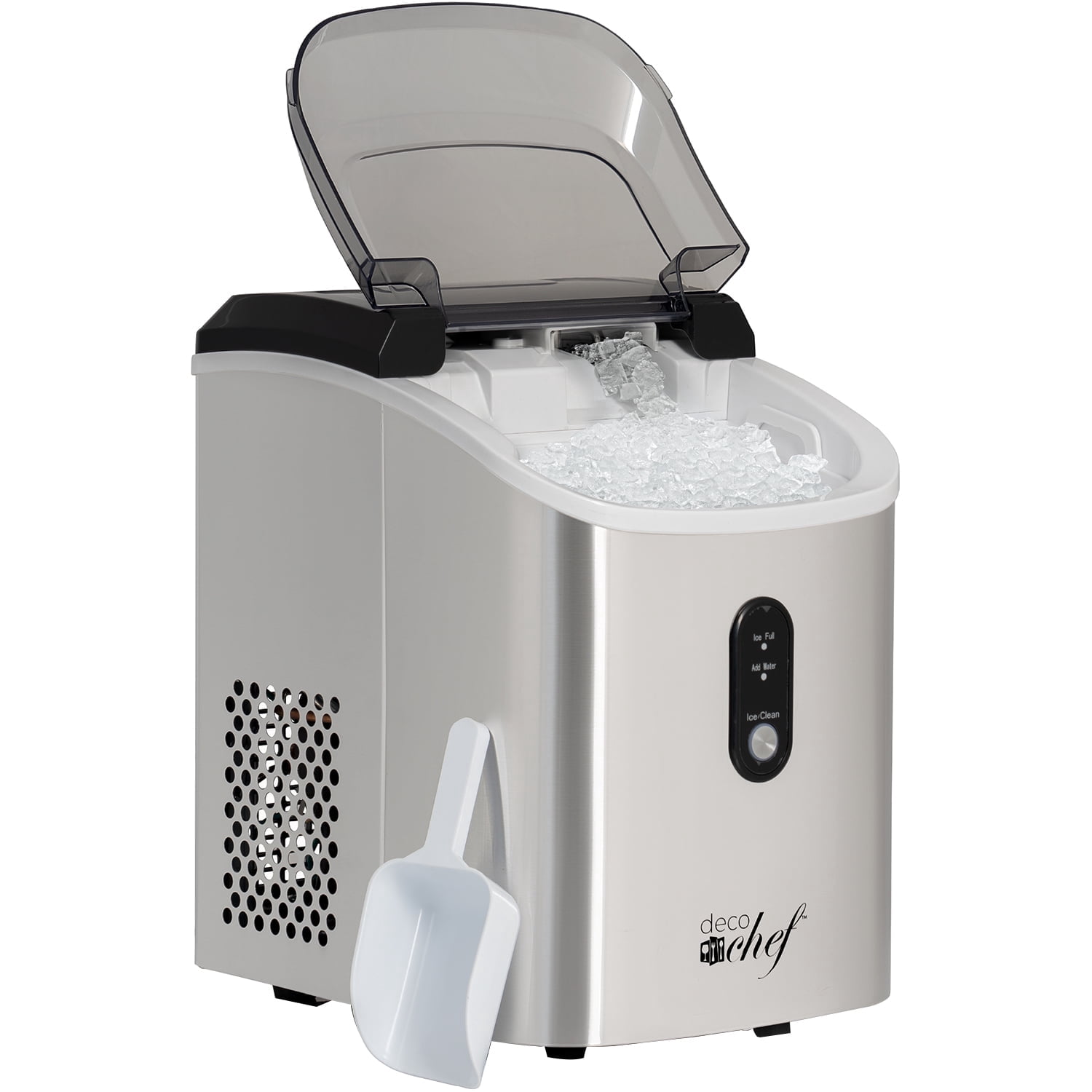 Open Box Deco Chef 33-LB Per Day Countertop Ice Maker, 1-Click Automatic Operation, Self-Cleaning, Chewable Soft Nugget Ice, Stainless Steel -
