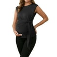 thumbnail image 2 of INSPIRE CHIC Women Maternity Tie Waist Blouse Cap Sleeve Summer 2025 T-Shirt Office Work Small Black, 2 of 6