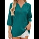 thumbnail image 3 of Blusas Elegantes e Informales para Mujer, Camisetas de 3/4 con Cuello en V y Puños Fruncidos. Azul Pavo Real M, 3 of 10