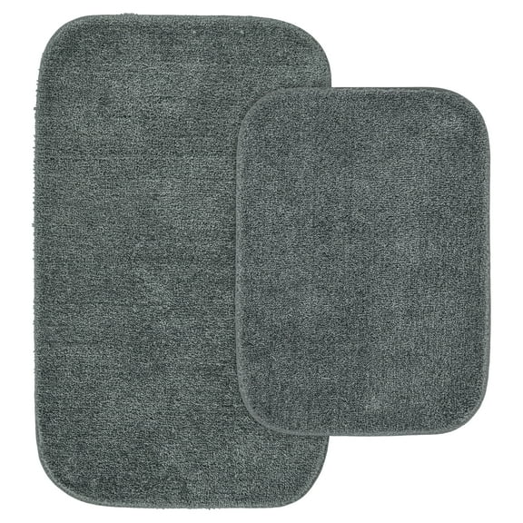 Garland Rug Traditional Washable Bath Rug Set, 2 Piece Set (17"x24" Bath Rug, & 21"x34" Bath Rug) Dark Gray