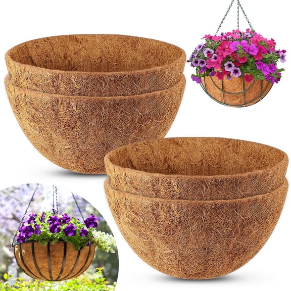 cyrico 4 Pack 12 Inch Coco Liners for Hanging Baskets, Natural Coconut Fiber Replacement Planters Liners, Round Coir Basket Inserts for Outdoor Garden Plants Flower/Vegetables