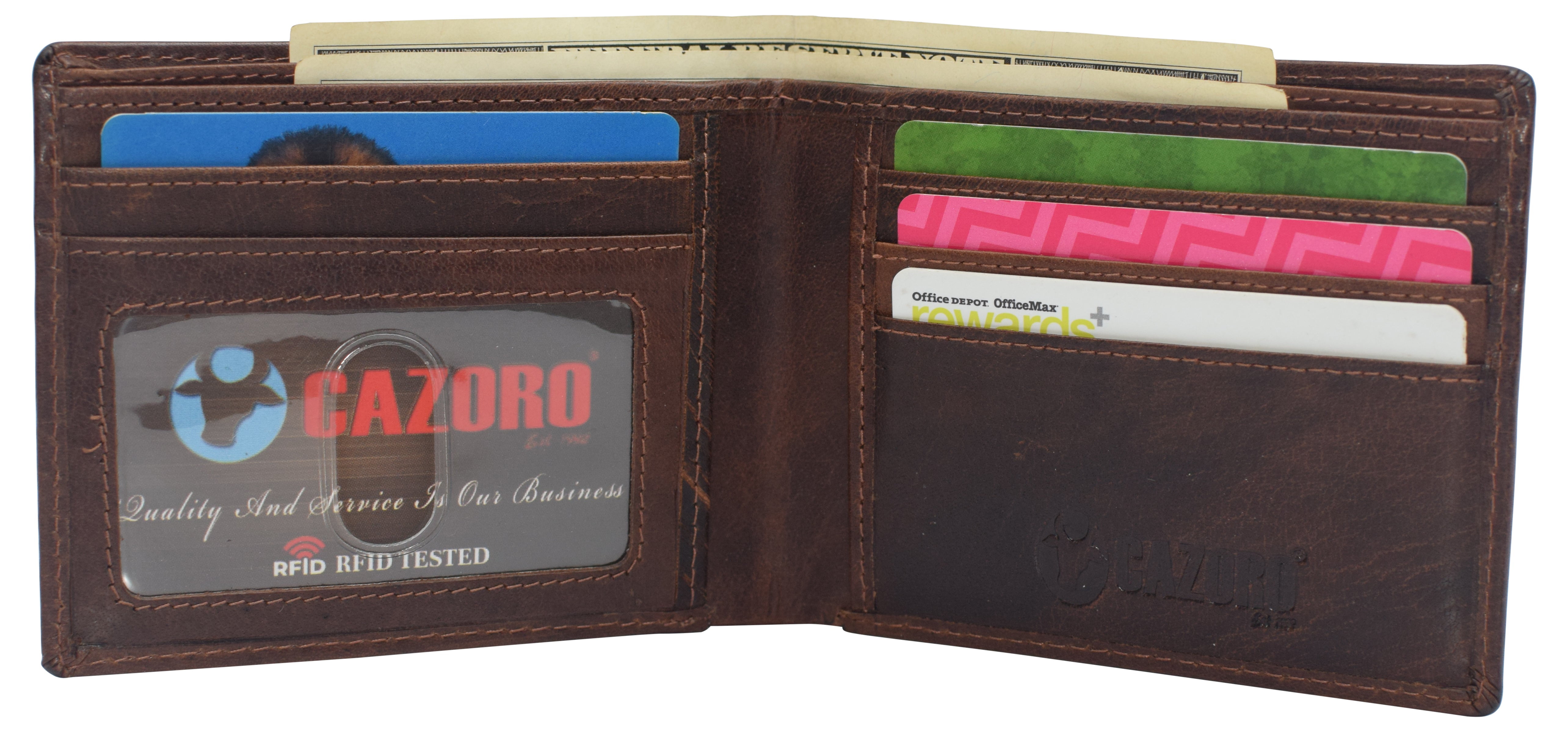 RFID Blocking Slim Trifold Wallet with Tarmac Real Leather Wallets for Men 