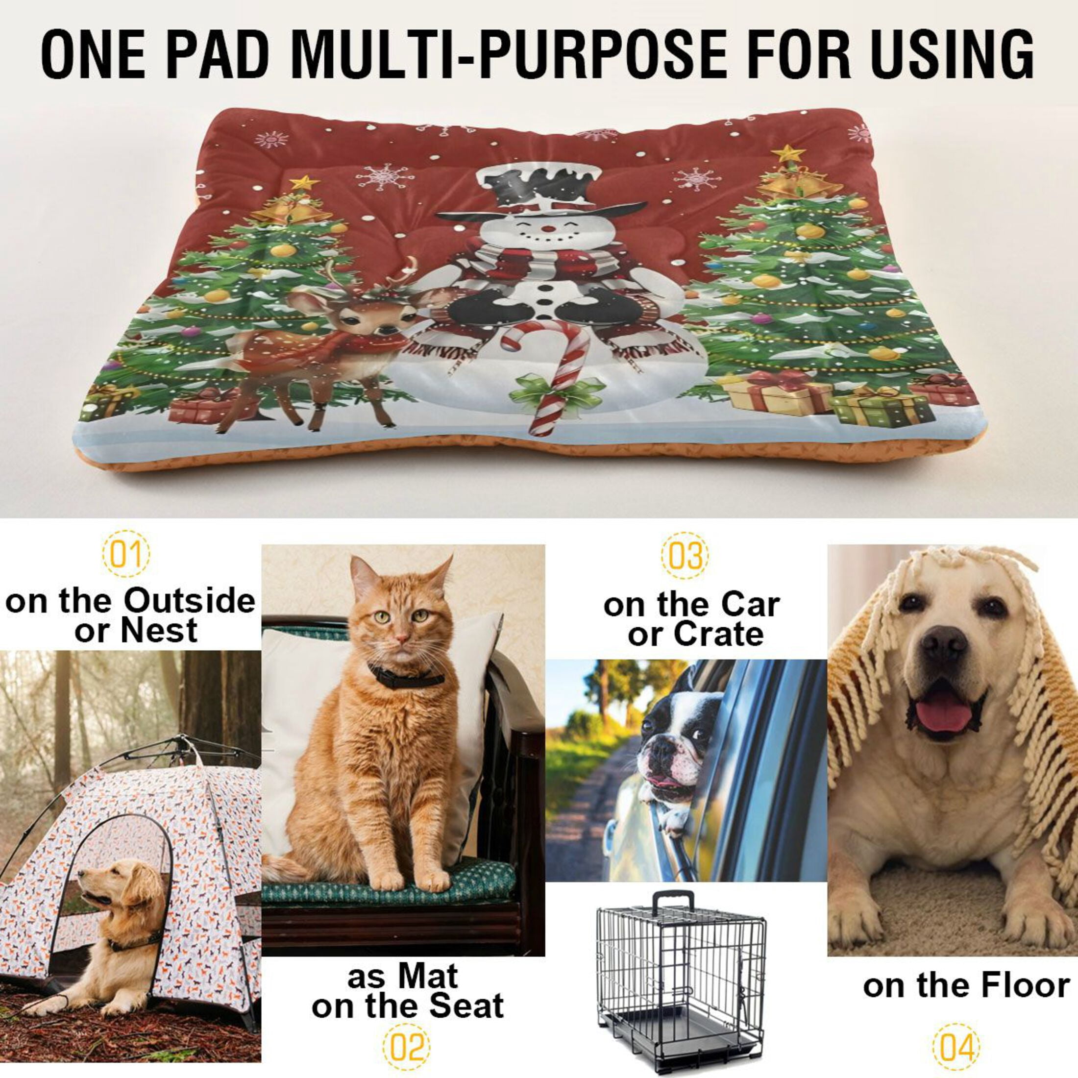 Qxltty Christmas Snowman Ped Pad Wear-resistant and Hard to Bite Through Sleeping Pad for Small Medium Large Dogs Winter Pet Bed 36×24in