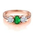 thumbnail image 2 of Gem Stone King 18K Rose Gold Plated Silver 3-Stone Ring Nano Emerald Moissanite(1.72 Cttw) (Size 9), 2 of 4