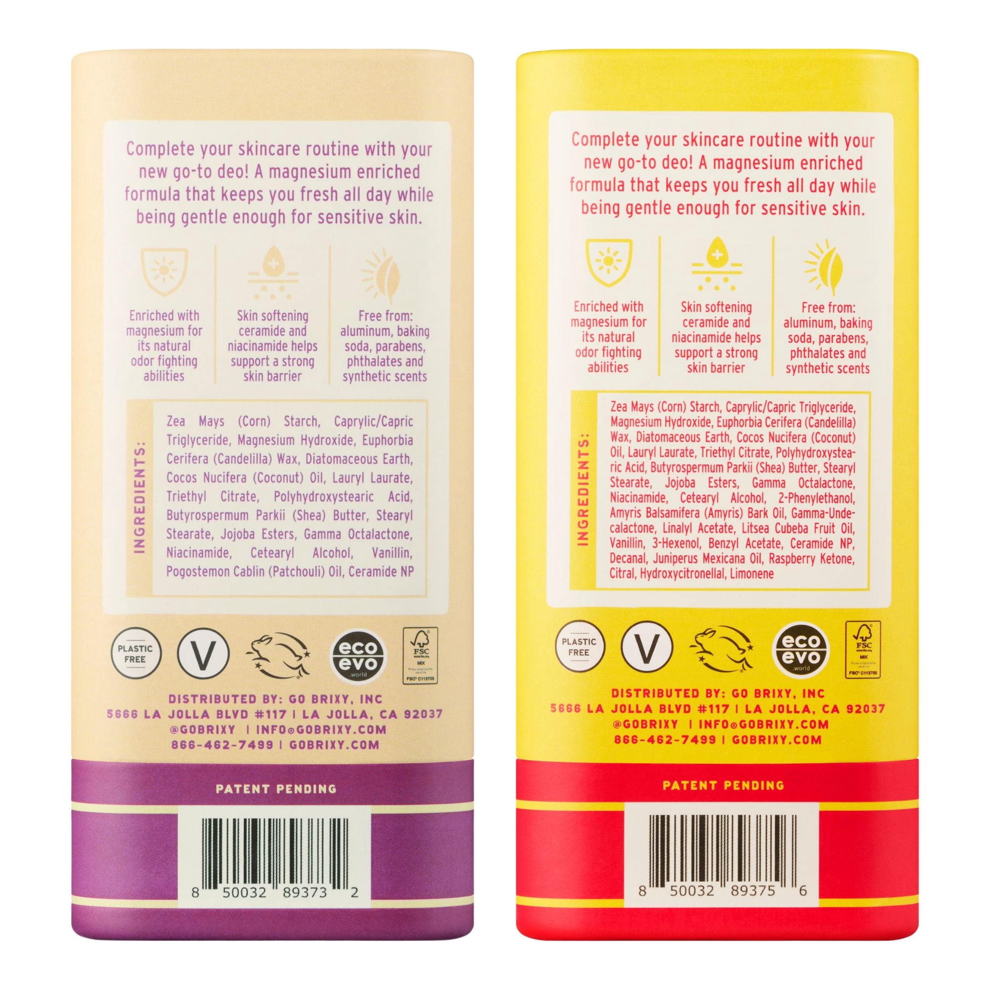 BRIXY Magnesium Deodorant, Odor Control With Ceramide & Niacinamide For Skin Health, Aluminum Free, Baking Soda Free, EWG VERIFIED, Sensitive Skin Deodorant, Vegan, Plastic Free, Light Scent (2 Pack)