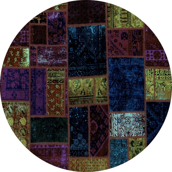Ahgly Company Indoor Round Patchwork Light Blue Transitional Area Rugs, 5' Round