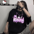 thumbnail image 2 of Sanrio Kuromi Gothic Japanese Style Emo Black T-shirt Top Women's Summer Aesthetic Grunge Tees Hip Hop Trashy Y2k 2000s Clothes, 2 of 11