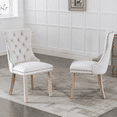 thumbnail image 2 of Tcbosik 2 Pack Dining Chairs, Linen Fabric Upholstered Side Chair with Wood Legs and Padded Seat, Modern Accent Chair with Button Tufted Back for Living Room, Kitchen, Beige & Natural, 2 of 11