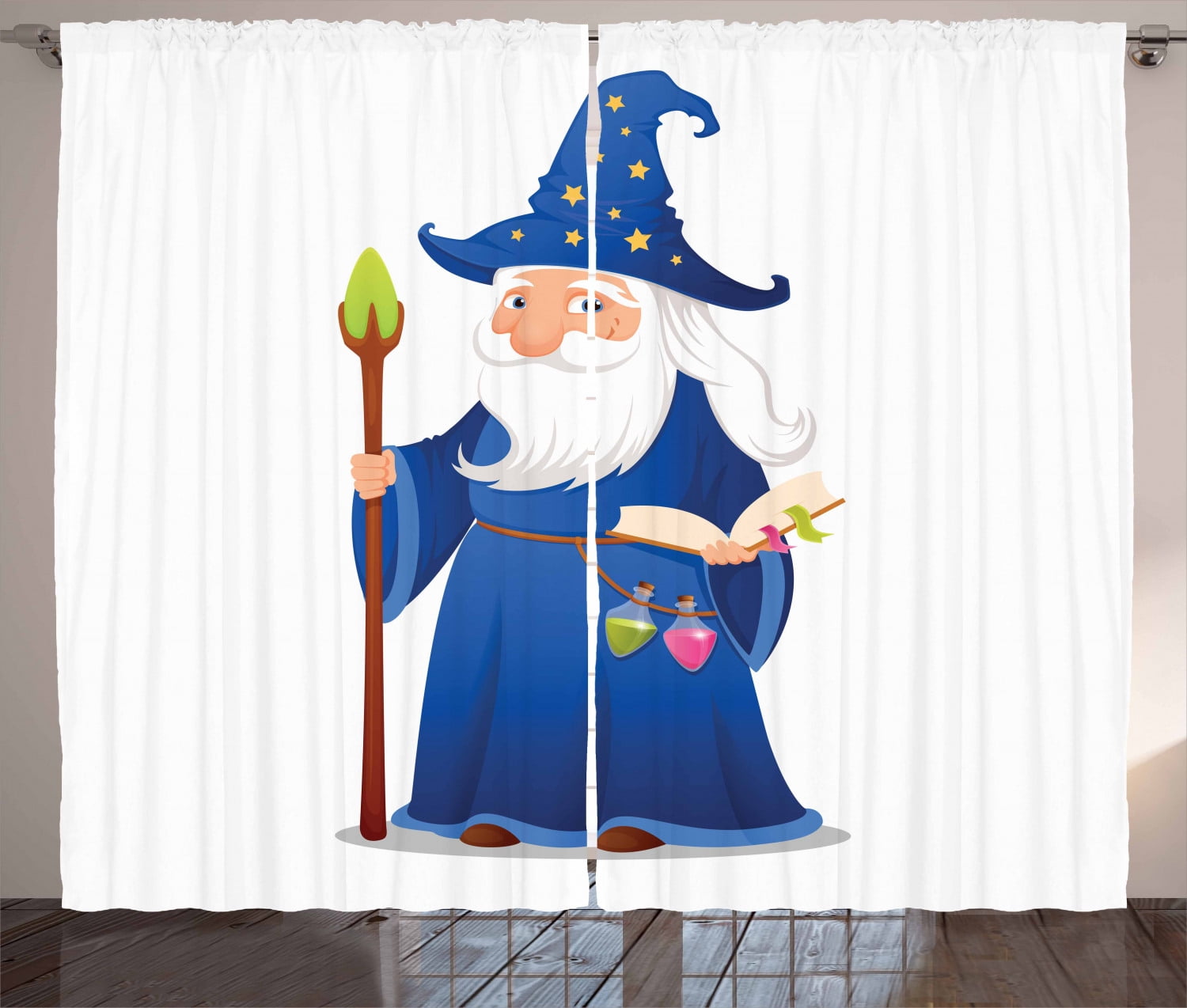 Wizard Curtains 2 Panels Set Sweet Old Cartoon Wizard With Spell Book Potions And Staff Friendly Wise Sorcerer Window Drapes For Living Room Bedroom 108w X 84l Inches Multicolor By Ambesonne walmart