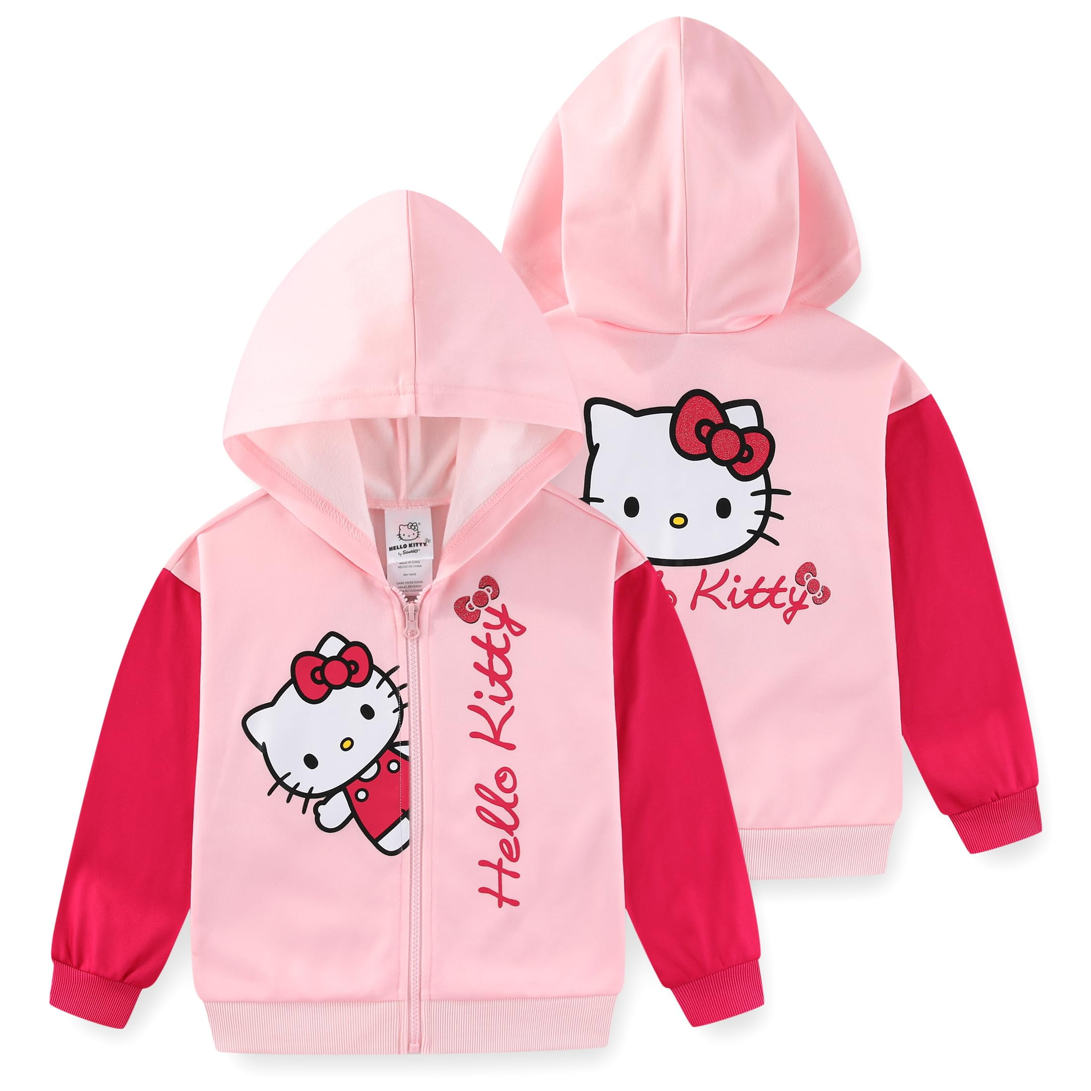 Hello Kitty Sanrio Fleece Zip Up Hoodie with Ears (Girls), Sizes 4