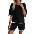 thumbnail image 2 of Womens Lounge Sets 2 Piece Outfits Short Sleeve Pullover Tops Wide Leg Pants Summer Travel Outfits Black S, 2 of 9