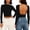 Black plus size backless crop top a1, variant on Women Plus Size Fall Winter Round Neck Long Sleeve Backless Crop Top Basic Casual Solid Pullover Tops, Coffee S