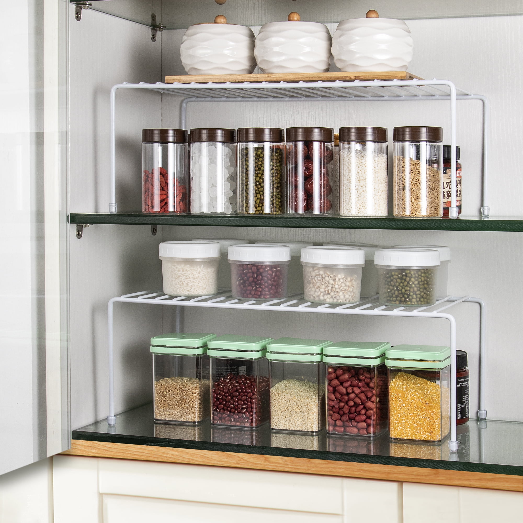 ROFAY 4-Shelf Kitchen Cupboard Shelf Organizers Value Pack, White, 4 Count